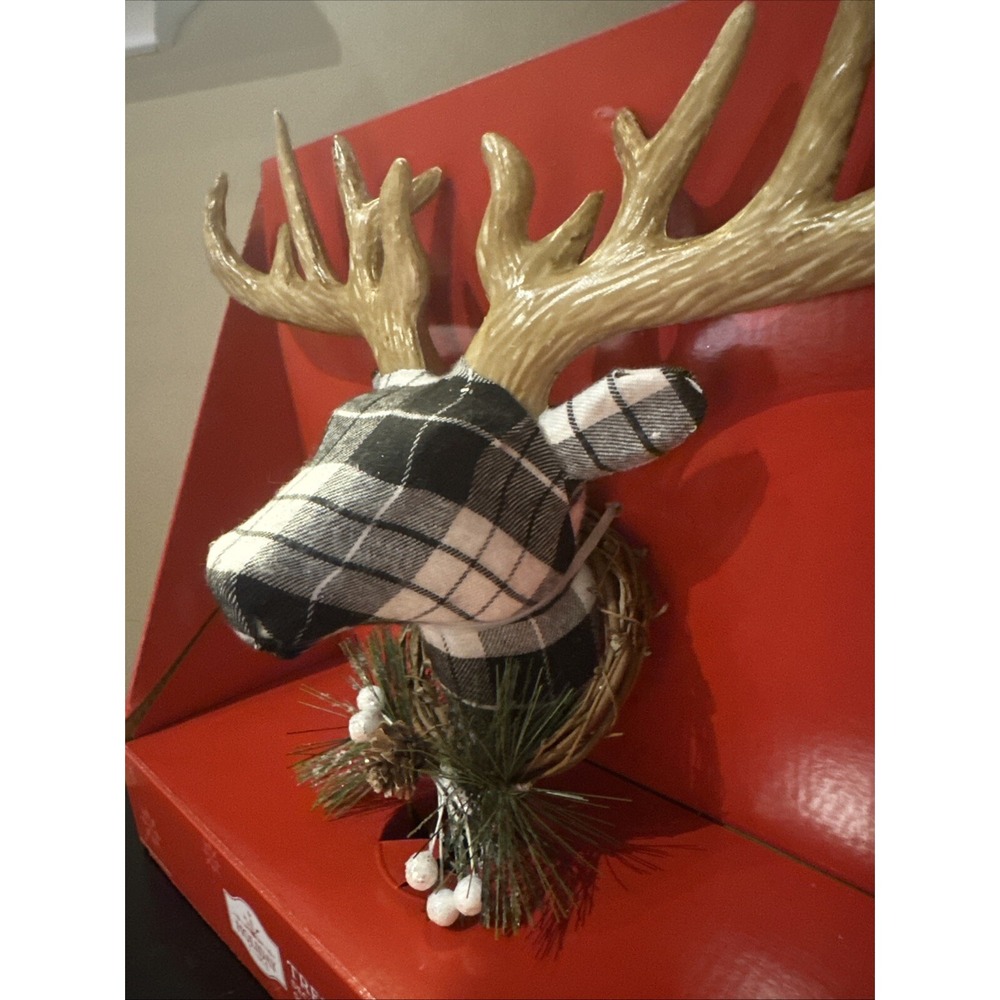 NEW Plaid Reindeer Head Christmas Tree Topper 14" Holiday Time rare HTF - Picture 3 of 8